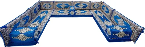 Vista 11 de arabicsofa Juego de sofá árabe en forma de U - Asiento modular azul real para habitación de invitados