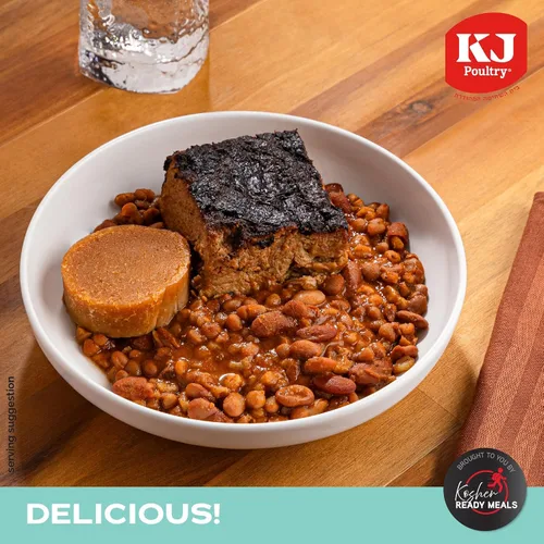 Vista 3 de KJ Poultry Kosher Parve Ready Meals - Cholent MRE Meals listas para comer, halal, (paquete de 12) preparadas para entrada totalmente cocida, estable