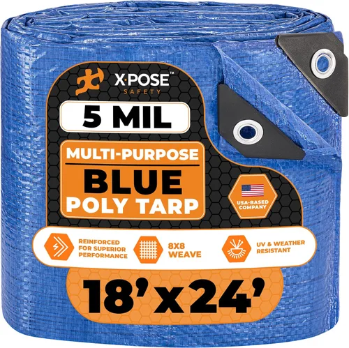 Vista 55 de Xpose Safety - Lona de polietileno ligera azul – Funda protectora multiusos, paño de goteo – duradero, impermeable, resistente a la intemperie
