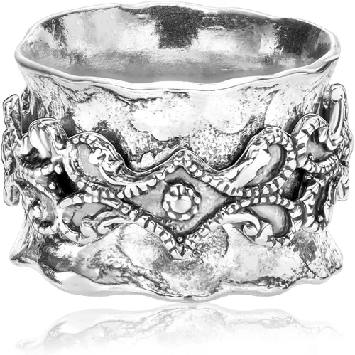 Vista 3 de JEAN RACHEL JEWELRY Anillo giratorio de plata de ley 925 para mujeres y hombres, banda de encaje llamativo, oxidado, estilo vintage, hipoalergénico