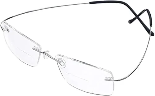 Vista 6 de Jcerki Lentes de lectura bifocales de aleación de titanio súper ligeros, para hombres y mujeres, lentes de lectura sin montura + estuche para lentes