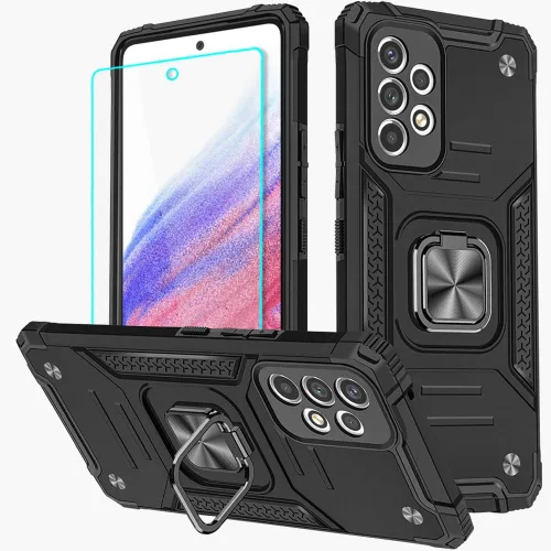 Vista 12 de HNHYGETE Funda para teléfono Galaxy A53 5G con protector de pantalla, soporte giratorio de grado militar de 360° [resistente] a prueba de golpes