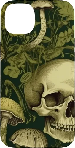 Vista 15 de iPhone 16 Skull Pattern Olive Green Mushroom Case