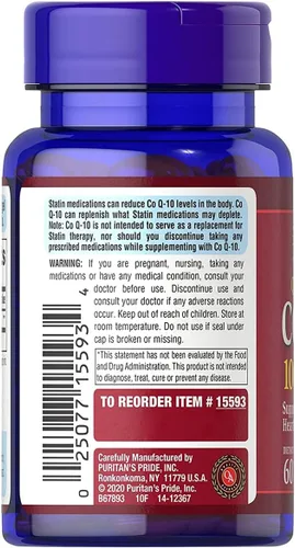 Vista 3 de Puritan's Pride Coenzima CoQ10 100 mg, suplemento dietético para la salud cardíaca, presión arterial, salud oral de las encías y apoyo al