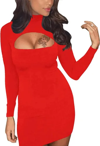 Vista 2 de Haola - Vestido de manga larga con corte frontal, sexy, para fiesta, mini venda