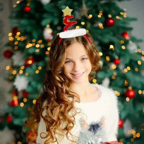 Vista 8 de Bnikion Mini diadema elástica para árbol de Navidad con estrella Papá Noel campana primavera espiral rojo verde