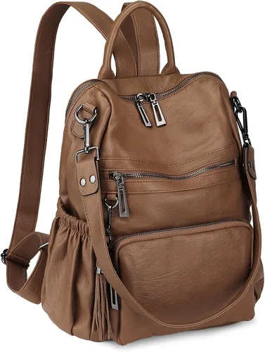 Vista 30 de Uromee Mochila de Viaje Monedero para Mujeres Cuero Vegano Damas Moda Borla Bolsa de Hombro Convertible, Grande, Mochilas Daypack