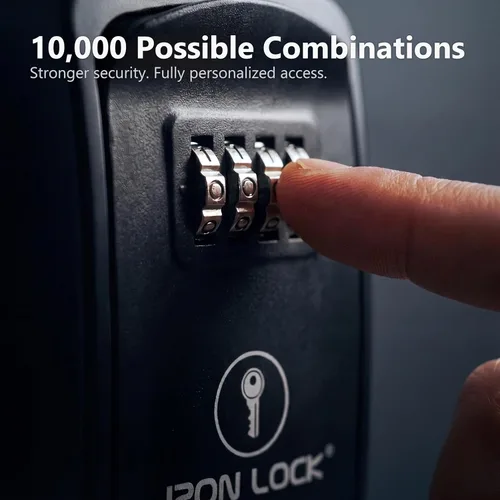 Vista 3 de Iron Lock® - Caja de bloqueo de llave pequeña para montaje en pared con código, para exteriores (negro) 10,000 resettable combos, no app or dead