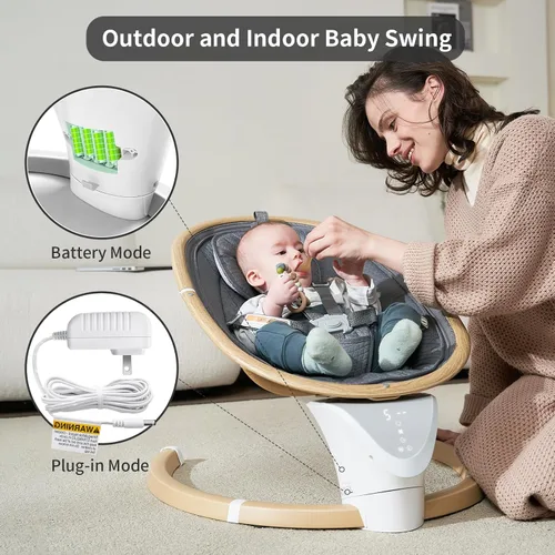 Vista 5 de Columpios de bebé para bebés, columpio eléctrico para recién nacido con 5 velocidades, 10 canciones de cuna, apto para 0-6 meses