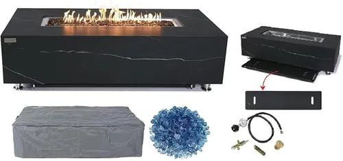 Vista 90 de Elementi+ Mesa de Fuego de Gas Colorado de Hormigón Fundido de 56" Rectangular, Hoguera al Aire Libre con Ignición Electrónica Incluye Cubierta