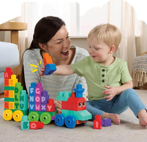 Vista 5 de MEGA BLOKS First Builders - Juego de bloques de construcción para niños pequeños, tren de aprendizaje ABC con 60 piezas, a partir de 1 año