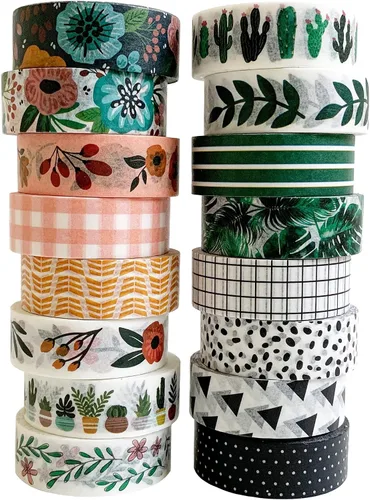 Vista 9 de ZYNSHE - Juego de 12 rollos de cinta adhesiva washi de 15 mm de ancho, linda y decorativa para diario, álbum de recortes, manualidades, bullet