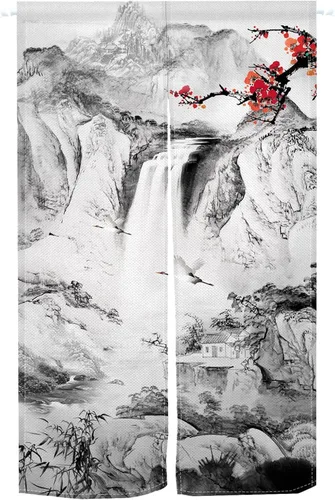 Vista 23 de Cortina de Puerta de Pintura Tradicional China, Bambú Azul, Noren Japonés Partición de Dormitorio Divisor de Cocina Decoración de Puerta de Baño