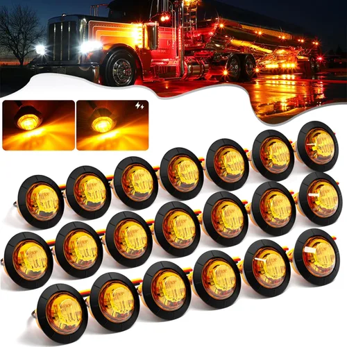 Vista 9 de PSEQT Flash estroboscópico de 3/4 pulgadas + luces de marcador constante, luces LED de doble función, luces redondas de separación lateral traseras