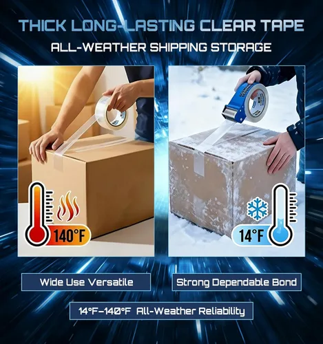Vista 6 de 2 rollos de cinta de embalaje transparente, 4,7 cm x 62 m, 0,07 mm de grosor - Cinta de envío resistente para mudanzas, sellado de cajas, embalaje