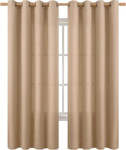 Vista 67 de BGment Cortinas de Lino Beige de 63 Pulgadas de Largo 2 Paneles - Tratamientos para Ventanas con Textura de Arpillera Filtrantes de Luz Cortinas