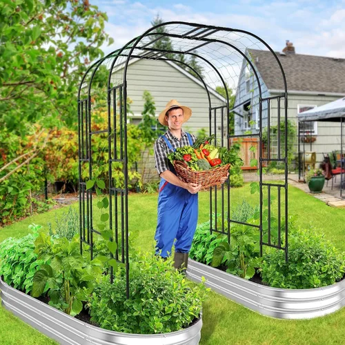 Vista 2 de DoCred Enrejado de arco de jardín grande para plantas trepadoras, 87 pulgadas de alto, soporte de metal para plantas, arco para trepar vides