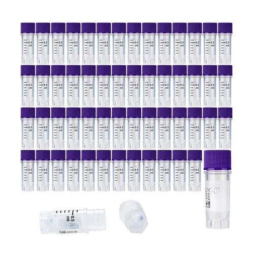 Vista 30 de Cryoviales de 0.0 fl oz, 25Pcs Cryotubes con código de barras lateral, frascos de esterilización con rosca externa, tubos de muestra con tapas Azul
