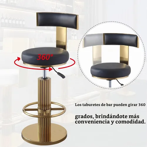 Vista 5 de FUNROLUX Gold Bar Stools, Adjustable Swivel Counter Height Barstools Black Negro