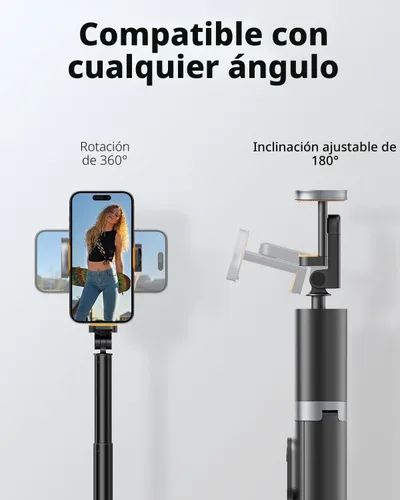 Vista 4 de TODI Trípode para selfie stick para teléfono celular de 63 pulgadas, trípode portátil para iPhone con control remoto inalámbrico, soporte extensible