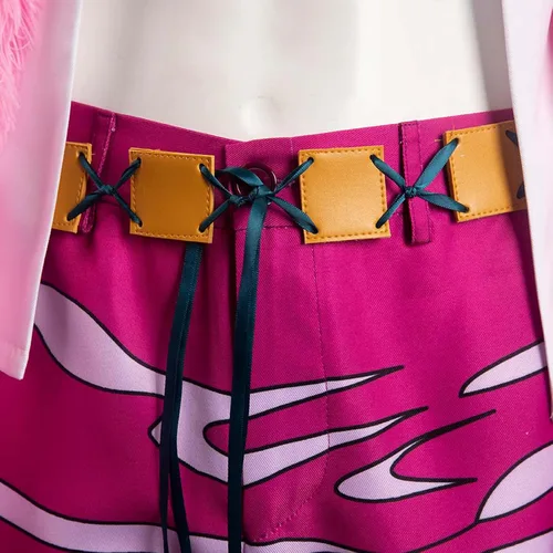 Vista 4 de Traje de cosplay de anime para hombre, chaqueta rosa, abrigo, uniforme, pantalones, camisa, capa roja, cinturón, Halloween Estilo 1