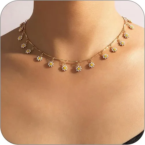 Vista 11 de Long tiantian Collar de margaritas para mujer, bonito collar de verano, gargantilla de flores, collar de margaritas de primavera para mujer, cosas