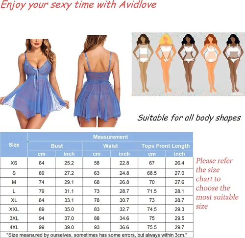 Vista 5 de Avidlove Lencería para mujer, babydoll de encaje, camisón de malla, camisón de noche, lencería seductora