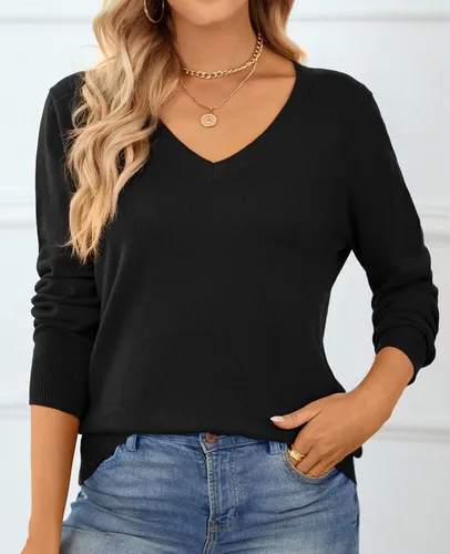Vista 2 de QUALFORT Suéter de punto suave 100% algodón para mujer