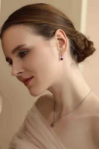 Vista 3 de Conjuntos de joyas para mujer, collar de corazón y aretes para mujer, joyas de piedra natal, juego de biseles auténticos o sintéticos, collar