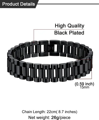 Vista 5 de U7 Link Bracelets for Men, Stainless SteelBlackGold Plated Cuban Link Chain Bracelets, Unisex Chunky Bracelets, Xmas Fathers Day Jewelry for Him