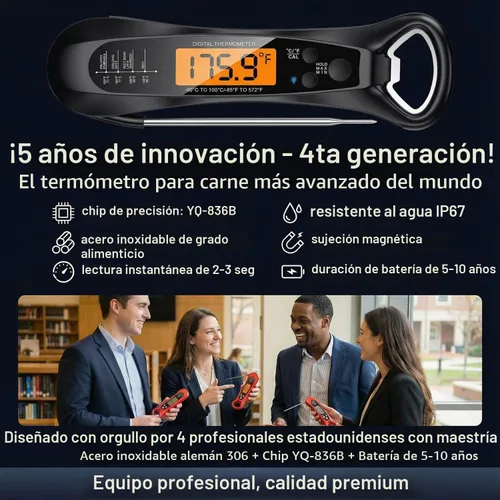 Vista 2 de Therm Pro® Chef - Termómetro digital para carne, lectura instantánea de 1 segundo, certificado NIST® con precisión de ± 0.5 ℉, pantalla LED ultra
