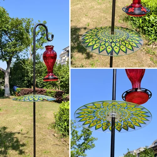 Vista 9 de 13" Large Glass Rain Cover for Bird Feeder, Peacock Weather Guard Dome
