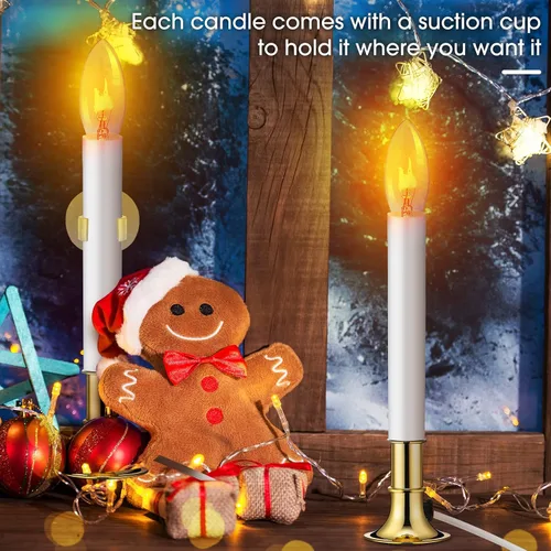 Vista 3 de Coume 10 velas con sensor eléctrico para ventana, con base chapada en latón y sensor de ventosas, apaga la vela con la luz en el enchufe oscuro