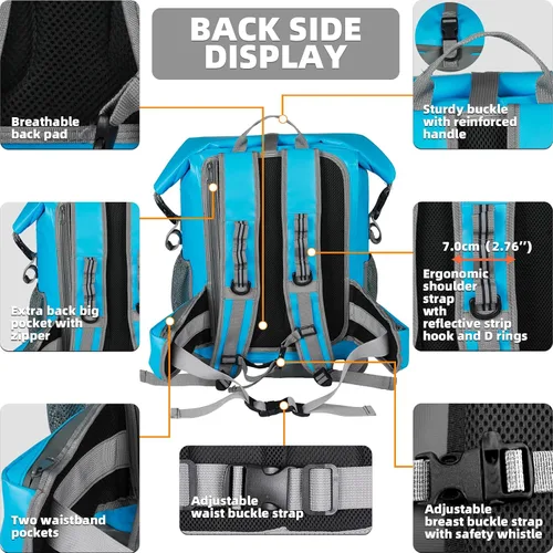Vista 23 de MORXPLOR Bolsa seca impermeable, 5L/10L/20L/30L/40L/55L Mochila seca con funda impermeable para teléfono para natación, kayak