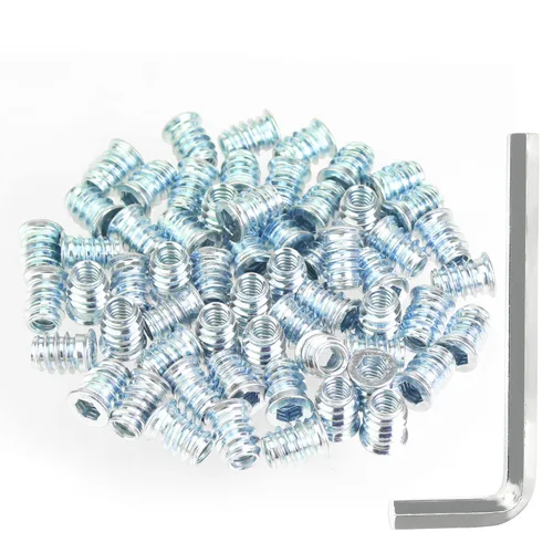 Vista 27 de Juego de 142 piezas: Insertos roscados de 1/4"-20 (10mm, 15mm, 20mm, 25mm), tuercas e insertos de madera para tornillos de muebles de madera, azul