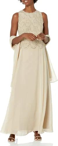 Vista 33 de J Kara Vestido largo sin mangas con cuentas y bufanda para mujer, talla grande