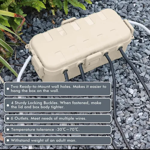 Vista 6 de RESTMO Caja eléctrica para exteriores, cubierta de cable de extensión IP54 resistente a la intemperie con 6 puertos de entrada de cables, caja