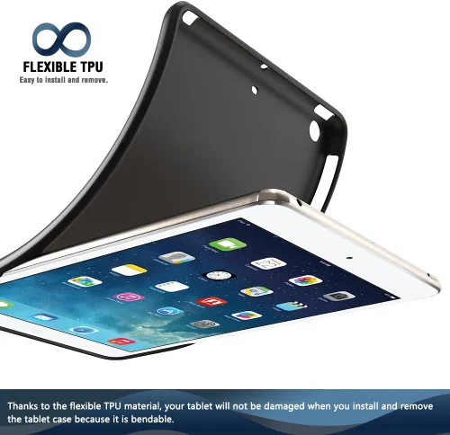 Vista 4 de Puxicu Funda para iPad mini 1 2 3, diseño delgado mate TPU goma suave TPU cubierta protectora para 7.9 "iPad mini funda 1ª 2ª 3ª generación, negro