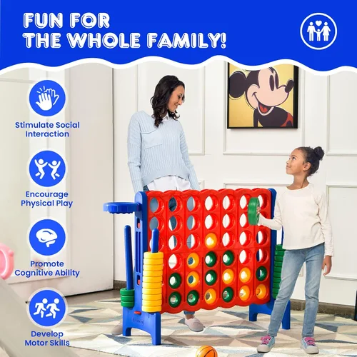 Vista 3 de HONEY JOY Juego gigante gigante de 4 a puntuación, 3 en 1 para interiores y exteriores, juego de patio familiar con aro de baloncesto y lanzamiento