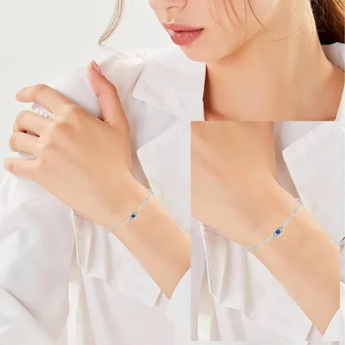 Vista 3 de Pulseras de plata de ley 925 con infinito de mal de ojo, ajustable, para mujer, madre, esposa, novia, regalo de joyería