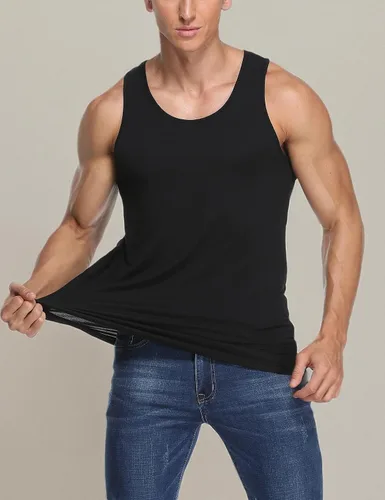 Vista 7 de COLORFULLEAF Camisetas sin mangas de rayón de bambú para hombre, camisetas sin mangas elásticas con cuello redondo (1 o 3)
