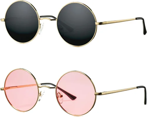 Vista 2 de COASION Gafas de sol polarizadas redondas pequeñas retro para mujeres y hombres, gafas de sol circulares UV400