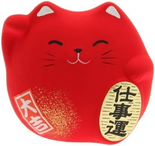 Vista 6 de JapanBargain Figura japonesa de gato de la suerte de Maneki Neko, estatua de cerámica de gato de la fortuna de Feng Shui para riqueza y buena