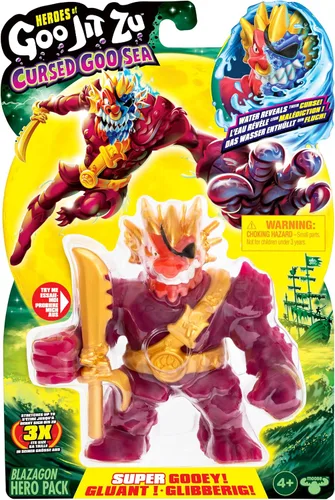 Vista 2 de Heroes of Goo Jit Zu Cursed Goo Sea Súper pegajosa, figura de acción de Goo llena de Goo Blazagon Hero Pack con cara que cambia