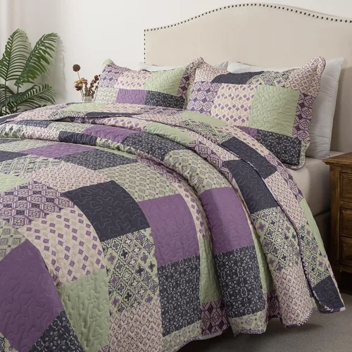 Vista 22 de HoneiLife - Juego de cama de dos piezas, tamaño individual, de microfibra, reversible, de retazos, estilo floral, todas las estaciones