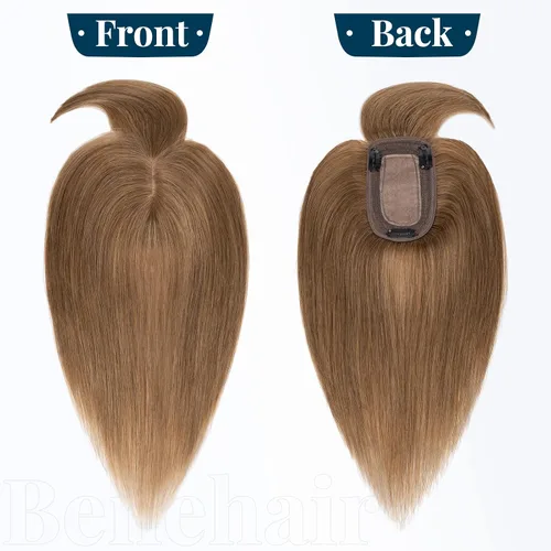 Vista 3 de Benehair Extensión de cabello humano con clip y flequillo fino, hecha a mano, base de seda, extensión de cabello liso y suave para mujeres, pérdida