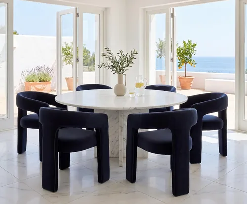 Vista 12 de RIVOVA Silla de comedor moderna de barril, silla lateral acolchada en lino con brazos cómoda para tocador, silla para comedor, sala de estar