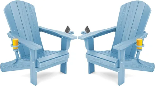 Vista 17 de SERWALL Silla Adirondack plegable, Silla Adirondack HDPE con textura de madera - gris