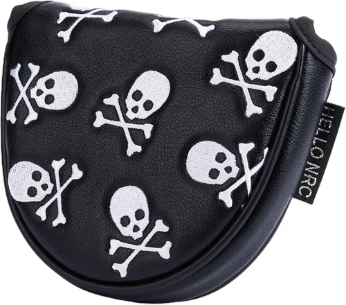 Vista 4 de Golf Club Skull Skeleton Mallet Putter Cover Magnetic Closure PU Leather Headcover