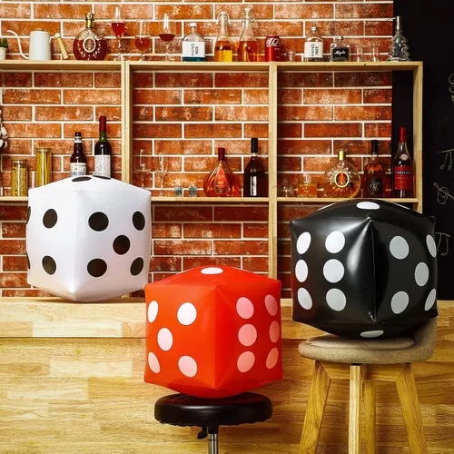 Vista 3 de Ceenna 6 dados inflables grandes de 11.8 pulgadas gigantes inflables gigantes de color rojo, blanco y negro, decoración de noche de juego
